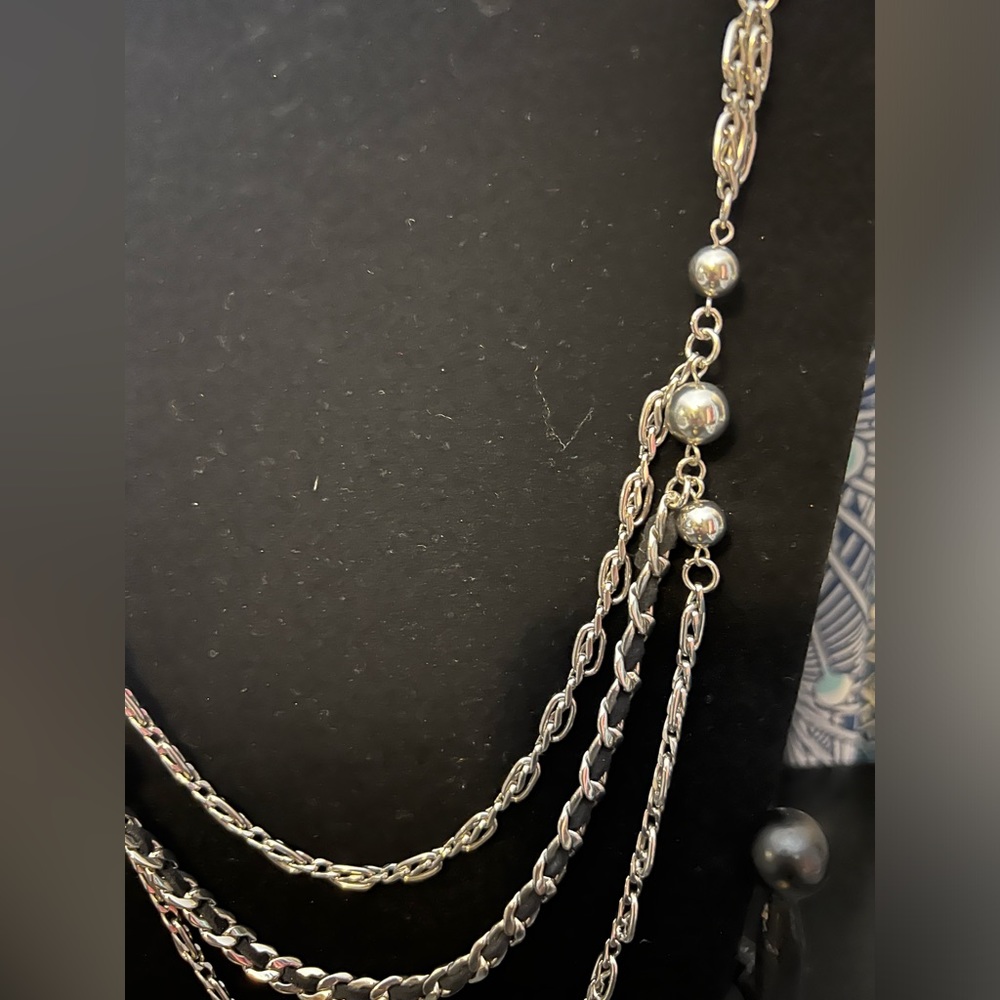Multi Layer Silver Tone Chain With Silver Balls A… - image 2